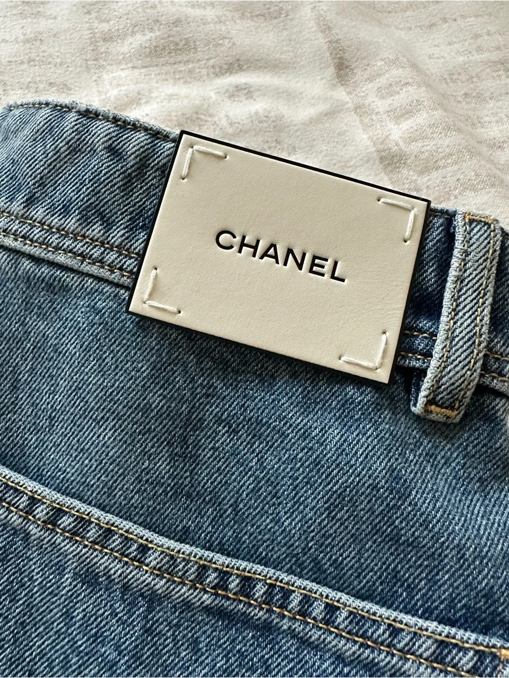 Chanel 26b Blazy Blue Denim large CC Logo Cargo Jeans Size 38